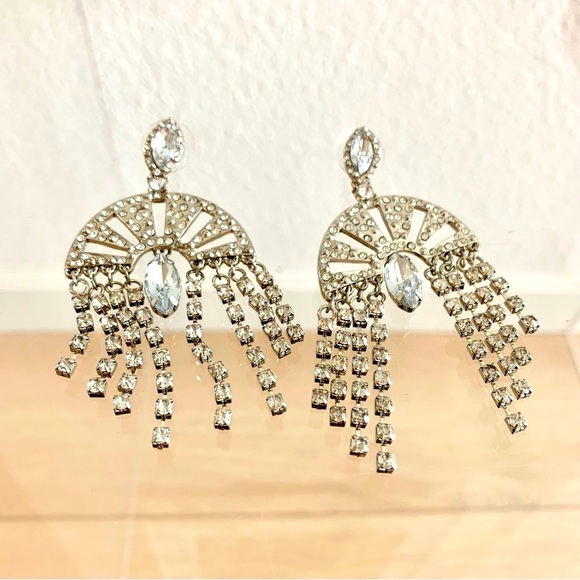 Silver Arch Crystal Chandelier Statement Earrings - Picture 2 of 4